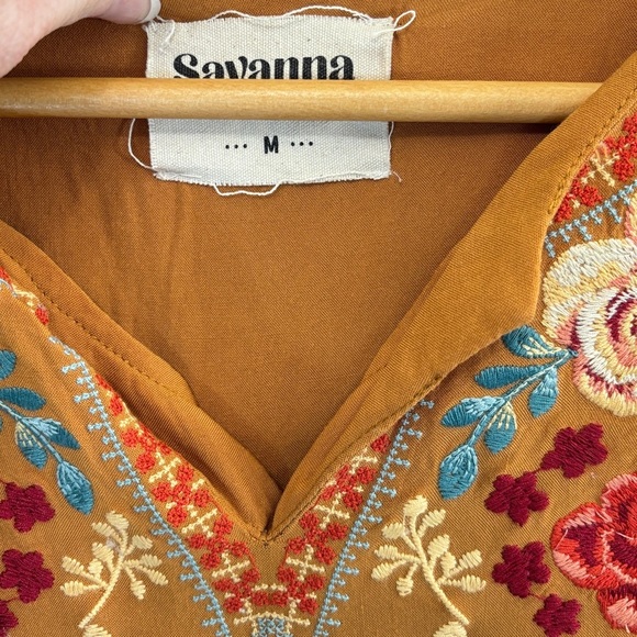 Savanna Brown Embellished Blouse with Red Floral Embroidery - Picture 3 of 4